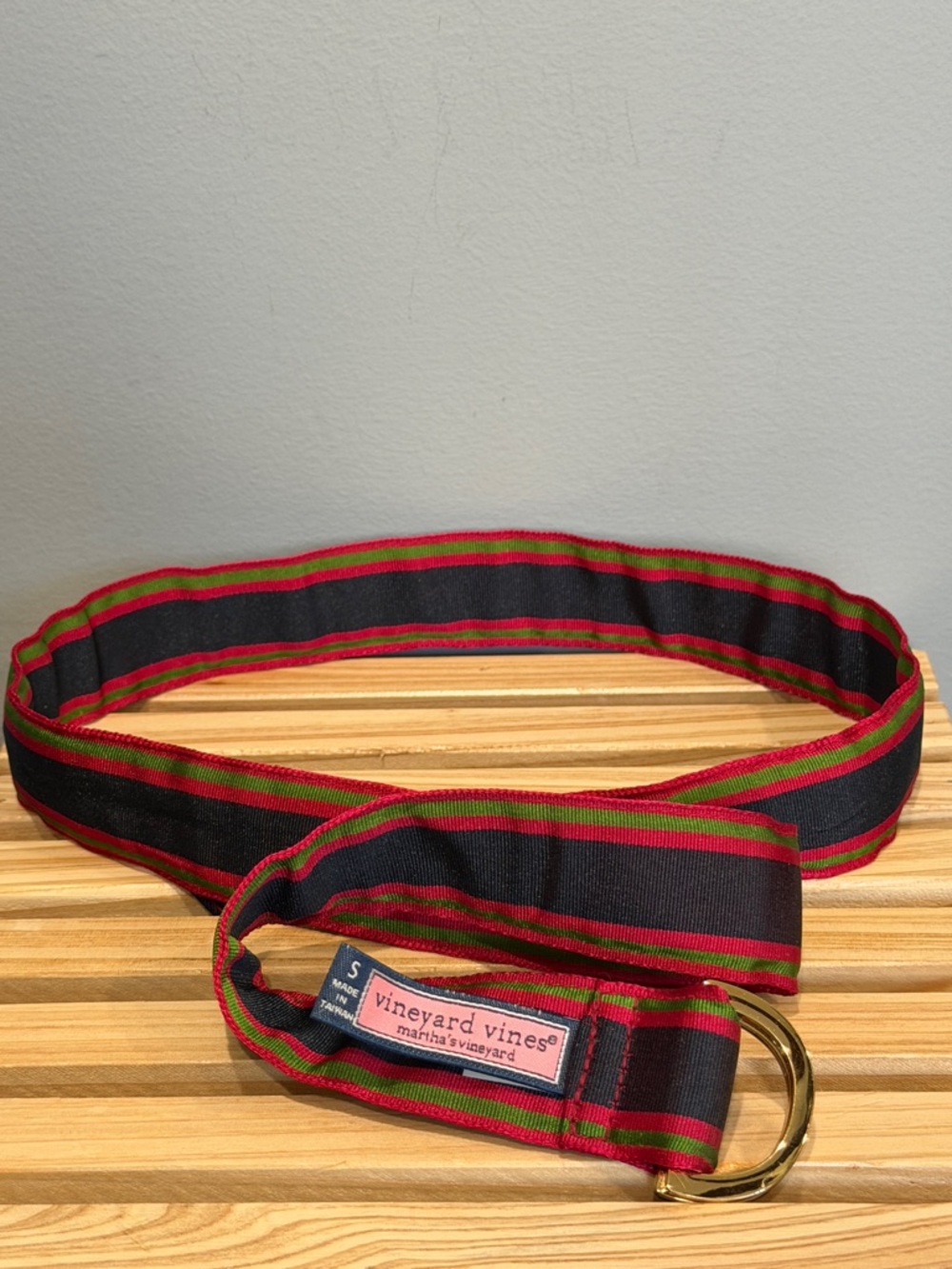Vineyard Vines Stripe Belt | Canvas D-Ring Belt Red Green Navy Small - Picture 4 of 6